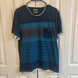 INC International Concepts Blue and Tan Short Sleeve Tee